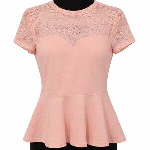 SHEIN Pink Lace Peplum Blouse | Size M | NWOT | Cut Small